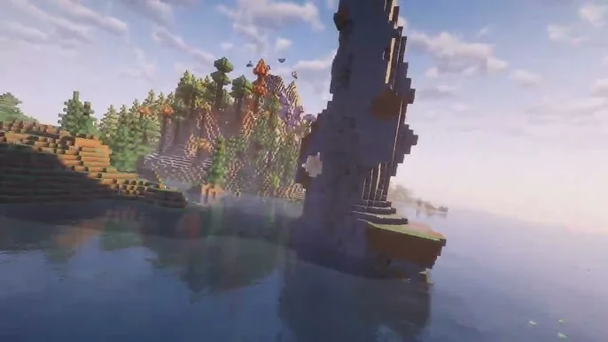 Minecraft landscape viewed during elytra flight